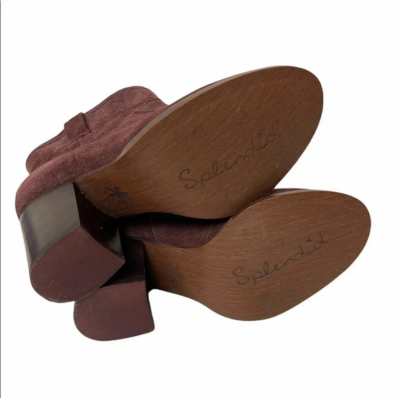 Splendid | Burgundy Suede Stacked Heel Ankle Boots - Picture 5 of 9